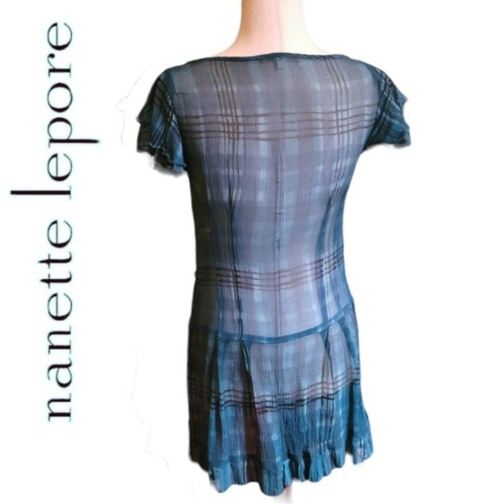 Beautiful Nanette Lapore 2-pc Silk Plaid Turqoiuse Blue Short Sleeve Dress, sz 2 - Picture 4 of 16